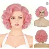 República de China retro puntos laterales rojos cabello corto rizado venta al por mayor de fábrica peluca de seda de alta temperatura para mujer estilo europeo y americano cabello corto rizado de 14 pulgadas