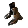 Versão Couro de Vaca Couro Genuíno Botas de Cano Curto Femininas 2026 Outono Inverno Novo Solado Silencioso Botas Chelsea Bico Quadrado Salto Grosso Botas Elásticas Emagrecedoras