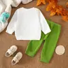 Novo conjunto casual de dinossauro fofo para meninos de comércio exterior, moletom de gola redonda e manga longa, calça jogger de cor sólida, conjunto para primavera e outono