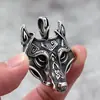 Pingente Masculino Aço Inoxidável Retrô Nórdico Cabeça de Lobo Unilateral Incrustada com Pedra Preciosa Pingente Decorativo