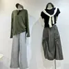 Falda midi de trabajo con diseño fruncido para mujer, nuevo modelo 2026, de cintura alta, línea A, estiliza la figura, a la moda, gris verdoso, falda casual