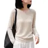 Suéter de Tricô Simples Transfronteiriço de Linho Tencel para Uso Diário Feminino, Novo Lançamento Outono 2026, Manga Longa Solta com Gola Redonda para Mulheres