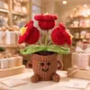 Adorno de Planta en Maceta Rosa Tejido a Mano Lindo con Manos y Pies Flor de Hilo Maceta Muñeca Decoración Creativa de Escritorio