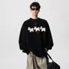 Tricô Estampado de Desenho Animado Pesado Americano Masculino de Inverno High Street Casual Gola Redonda Tricô Solto e Versátil Tops de Casal