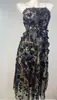 Vestido de Verano de Alta Gama para Mujer Francés Bordado de Flores Tridimensionales de Industria Pesada Cintura Entallada Vestido sin Tirantes Falda Larga