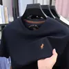 Camiseta de manga corta para hombre de algodón de fibra larga de doble cara de 230 g, nuevo modelo de verano 2026, cuello redondo, logo de caballo bordado, camiseta de manga corta transpirable para hombre