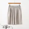 Nova saia-calça curta de sarja de algodão lisa de cor sólida para mulheres, cintura elástica, peça externa casual, shorts de trabalho com bolso