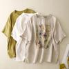 Foto Real de Top Casual Holgado con Estampado Retro 2026 para Mujer, Camiseta de Verano de Manga Corta con Cuello Redondo, Top Pulóver Artístico