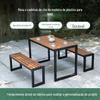 Conjunto de Mesa e Cadeiras Pequenas para Varanda, Mesa de Centro Pequena de Madeira Plástica e Arte em Ferro para Pátio, Jardim de Terraço Madeira Maciça Estilo Chinês Uso Doméstico Externo