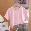 Camiseta de Manga Corta para Niños Verano Seda de Hielo Niños y Niñas Moda Versátil Prenda Única Cuello Redondo Manga Media Color Sólido Top Ropa para Niños