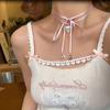 Collar de lazo rosa con forma de corazón, gargantilla de verano, cadena para el cuello, apilada, decorativa, ligera, de lujo, con cadena para clavícula.