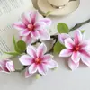 Flor de Magnólia Simulada de 4 Cabeças Novo Estilo Chinês Flor de Magnólia Grande Hidratante Flor Artificial Flor Falsa Decoração Mesa de Sala de Estar