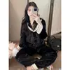 Pijama casual de estilo lujo ligero con cuello de muñeca de forro polar para mujer, nuevo para primavera y otoño, conjunto de ropa de casa de color liso, adecuado para salir