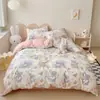 Juego de ropa de cama de cuatro piezas de algodón puro estilo nórdico, juego de tres piezas de sábana de algodón 100% a rayas, funda de edredón, sábana bajera, sábana de cama