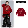 Ropa Hip-Hop para Niños Moda Urbana de Street Dance Outfit Traje Rojo con Llamas para Niños Atuendo de Presentación Fresco y Elegante para Niños Hip-Hop