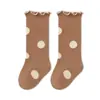 Calcetines de longitud media para niños para primavera y otoño, calcetines de algodón con lunares de encaje y lazo para niñas, suaves y no restrictivos, calcetines de bebé Clase A