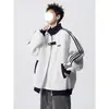 Jaqueta Masculina Estilo College Americano Outono Inverno Color Block Patchwork Tendência Versátil Adolescente Estudante Jaqueta Listrada Jaqueta de Baseball