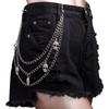 Moda de joyería transfronteriza personalidad colgante de calavera hueca cadena para pantalones hip-hop rock club nocturno cadena corporal metálica de tres capas