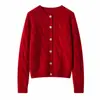 Cárdigan de Punto de Cachemira Retro Casual Nuevo 25 Otoño e Invierno para Mujer Reductor de Edad Suéter Holgazán Chaqueta Cuello Redondo con Botones