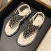 Sandálias Flip-Toe para Mulheres, Estilo Fada de Verão, Nova Moda 2026, Sapatos Romanos Planos Elegantes com Strass, Sapatos Femininos de Tamanho Grande