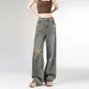Jeans Rectos Rasgados Retro Pequeños para Mujer Otoño Nuevo Diseño con Sentido Todo-partido Sueltos de Cintura Alta Pierna Ancha