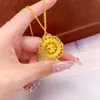 Pendente Bússola Girassol com Filigrana Oca de Método Antigo com Caractere da Sorte, Novo Estilo Chinês Leve Luxo Pingente Redondo Corrente para Suéter
