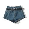 Estilo Americano Street ins Cintura Alta Cinturón Suelto Jeans de Línea A Pantalones Cortos Calientes Lavados Viejos Calientes Súper Cortos