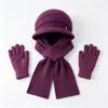 Conjunto de tres piezas para mujeres de mediana edad y mayores: gorro de punto grueso y cálido de otoño e invierno, gorra de béisbol de pelo de conejo, bufanda y guantes