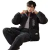 Pijama para Hombre Invierno Tres Capas Engrosado Coral Terciopelo Acolchado Cálido Forro Polar Franela Conjunto Ropa de Casa Otoño e Invierno