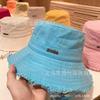 Sombrero de pescador para mujer estilo coreano color caramelo letra J protección solar borla fresca encaje deshilachado ajustable sombrero de sol para hombre