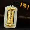 Colgante de Jade con Incrustaciones de Oro, Colgante de Jade Guanyin de Oro Puro de Jade Hetian, un Regalo de Cumpleaños Perfecto, Exclusivo de Tiendas de Oro, Oro Puro y Jade Hetian