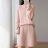 Conjunto de Dos Piezas para Mujer 2026 Otoño/Invierno Nuevo Suéter de Punto de Lana Pura Bordado Hueco Cuello en V Manga Larga Falda Corta