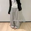 Pantalones de Diseño Rayado Retro Otoñal Pantalones Deportivos de Pierna Ancha Estilo Perezoso Cintura Elástica Tejido Cubre Pompas Pantalones Casuales para Caminar