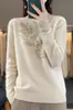 Suéter de Cuello Alto Medio para Otoño e Invierno para Mujer con Pedrería de Hojas, Camiseta Base de Punto, Top Versátil a la Moda con Cuello Redondo A8203