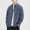 Camisa de trabajo de alta calidad para hombre, corte holgado, rayas verticales, manga larga, casual y versátil para primavera y otoño, adecuada para usar en capas como top o chaqueta, moderna