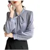 Camisa Feminina com Laço Estilo Coreano e Japonês, Design de Outono de Manga Longa, Top Único de Chiffon, Luxo Leve, Vestuário Formal Profissional de Alta Qualidade