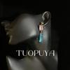 Set de collar con borla de vidrio de colores e incrustaciones de garra de cobre de alta resistencia, pendientes cuadrados de diamante de colores dulces de lujo ligero