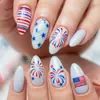 Uñas Vestibles Roja, Blanca y Azul del Día de la Independencia, Uñas Postizas de Bandera Rayada con Estrellas y Fuegos Artificiales, 24 Piezas de Uñas Postizas de Moda Europea y Americana