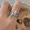 Anel de metal com estrela cruzada e vento frio, design de nicho feminino, anel de dedo indicador personalizado, joia de alta qualidade