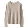 Suéter de Punto Fino de Lana y Cachemira para Otoño e Invierno para Mujer con Dobladillo Enrollado Plano Holgado Cuello Redondo