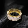 Anillo de Lujo Ligero Estilo Europeo Pavimentado con Circonita Tricolor para Mujer Moda Versátil Sensación de Alta Gama Anillo Abierto Ajustable Venta Caliente Transfronteriza