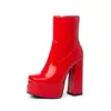 Nuevas Botas para Mujer Otoño/Invierno 2026 Punta Cuadrada Tacón Grueso Botines Impermeables Plataforma Color Sólido Moda Simple Cremallera Lateral Botas de Moda