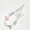 Cadena para Teléfono con Corazón de Perlas Rosas Cadena para Colgar Lanyard Colgante de Cámara Ccd Cadena de Moño Nuevo Estilo de Celebridad de Internet de Moda