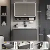 Gabinetes de baño de aluminio tipo panal SPC color blanco crema con esquinas redondeadas combinación de gabinete para lavabo de cerámica lavabo