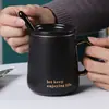 Caneca de Cerâmica com Tampa e Colher Grande Capacidade Personalizada Criativa Doméstica Tendência Copo para Beber Caneca de Leite de Cerâmica
