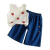 Conjunto Feminino 2026 Novo Verão Estilo Coreano Doce e Fofo Top de Morango para Bebês Conjunto Elegante de Duas Peças