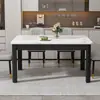 Juego de mesa de comedor y sillas de pizarra estilo nórdico, diseño simple, forma rectangular, estructura de hierro con acabado de madera sintética, apto para uso doméstico, ideal para apartamentos pequeños