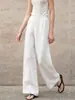 Oferta por Tiempo LimitadoPantalones de Moda Versátiles Sueltos de Largo Hasta el Suelo para Mujer en Hilo de Lino Puro Color Teñido en Hilo, Pantalones de Pierna Ancha Adelgazantes para Mujer