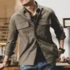 Camisa de trabajo retro americana para hombre, cárdigan de manga larga, camisa casual, chaqueta de caza de color liso de chico duro de moda