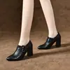 2026 Nuevos Zapatos de Tacón Alto Elegantes de Punta Fina con Tacón Grueso para Mujer de Primavera, Zapatos Individuales de Cuero Suave con Corte Profundo para Otoño e Invierno